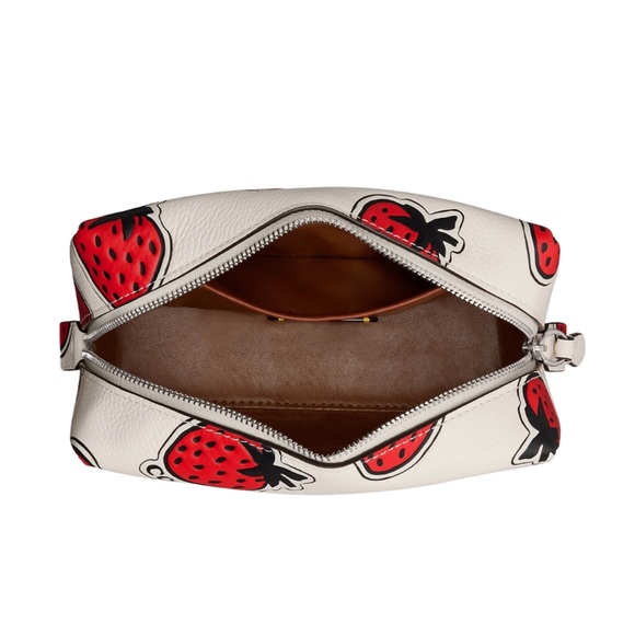 Coach Essential Cosmetic Pouch With Strawberry Print in Chalk Pebble Leather NWT - Picture 3 of 14